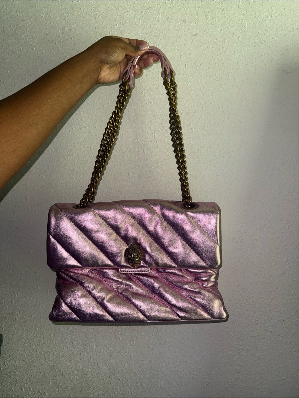 Kurt Geiger Pink Metallic Quilted Chain-Handle Shoulder Bag